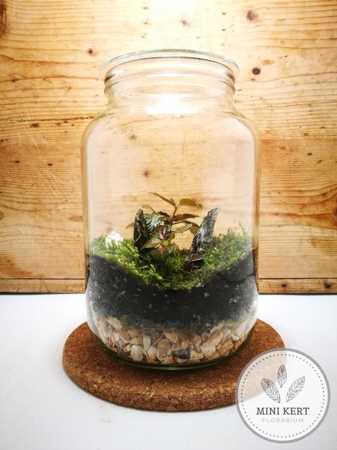 Nagy befőttesüveg florárium "Nyuszik az árokparton"