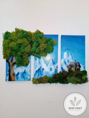 Három részes festmény zuzmóval díszítve